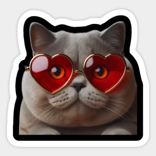 Cute Shorthair Valentine Cat with Red Heart Goggles Sticker